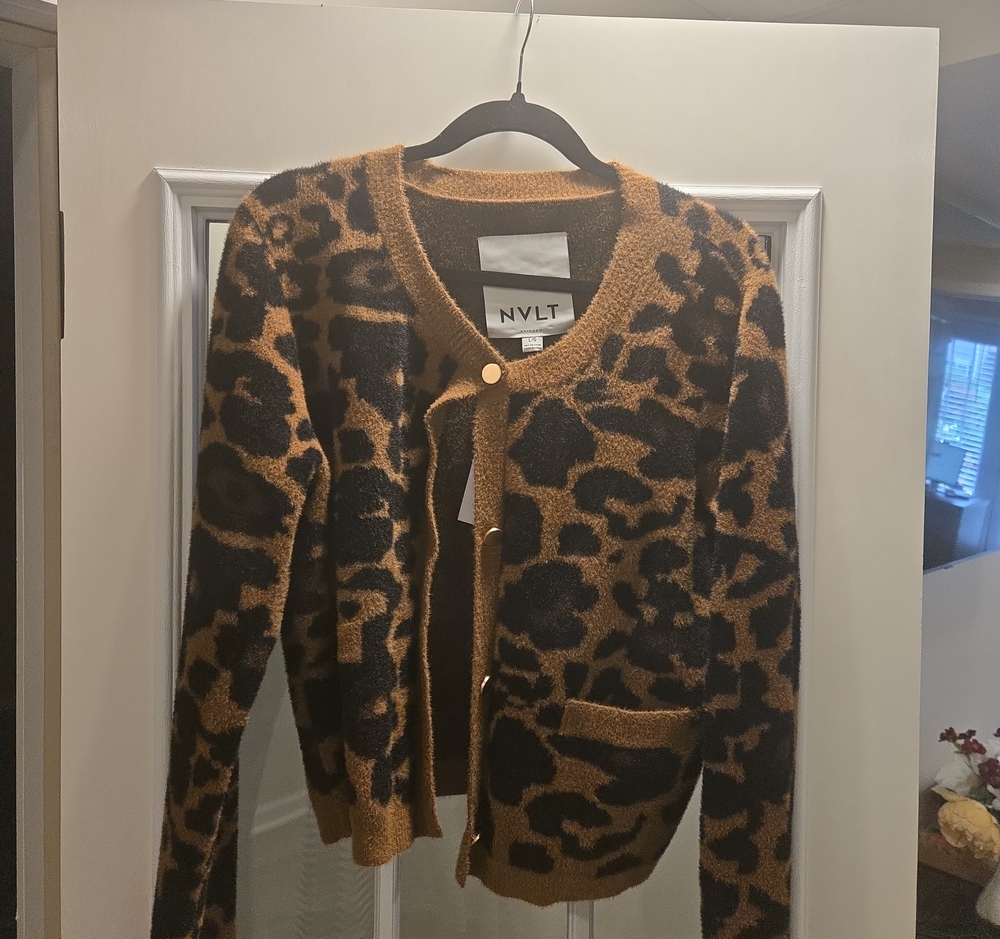 NVLT Leopard Print Cardigan in Brown and Black